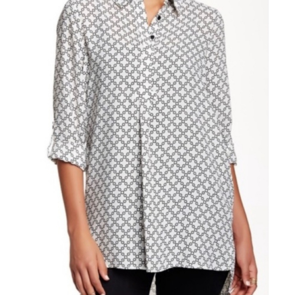 ANTHROPOLOGIE |Pleione Printed Tunic Button Collared Blouse-3